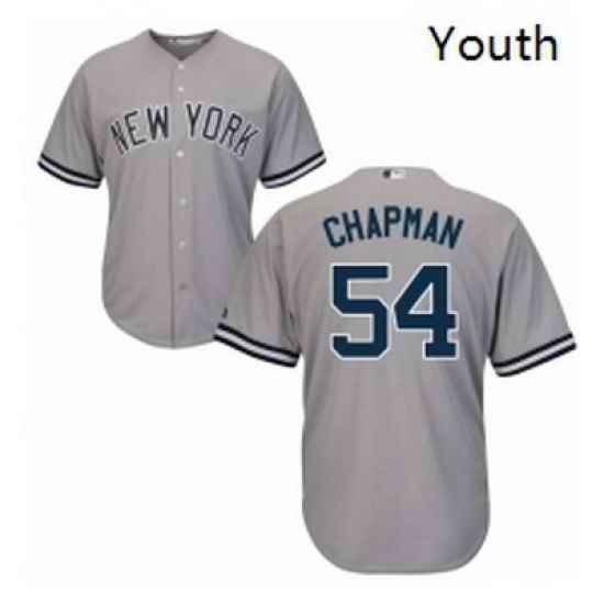 Youth Majestic New York Yankees 54 Aroldis Chapman Replica Grey Road MLB Jersey